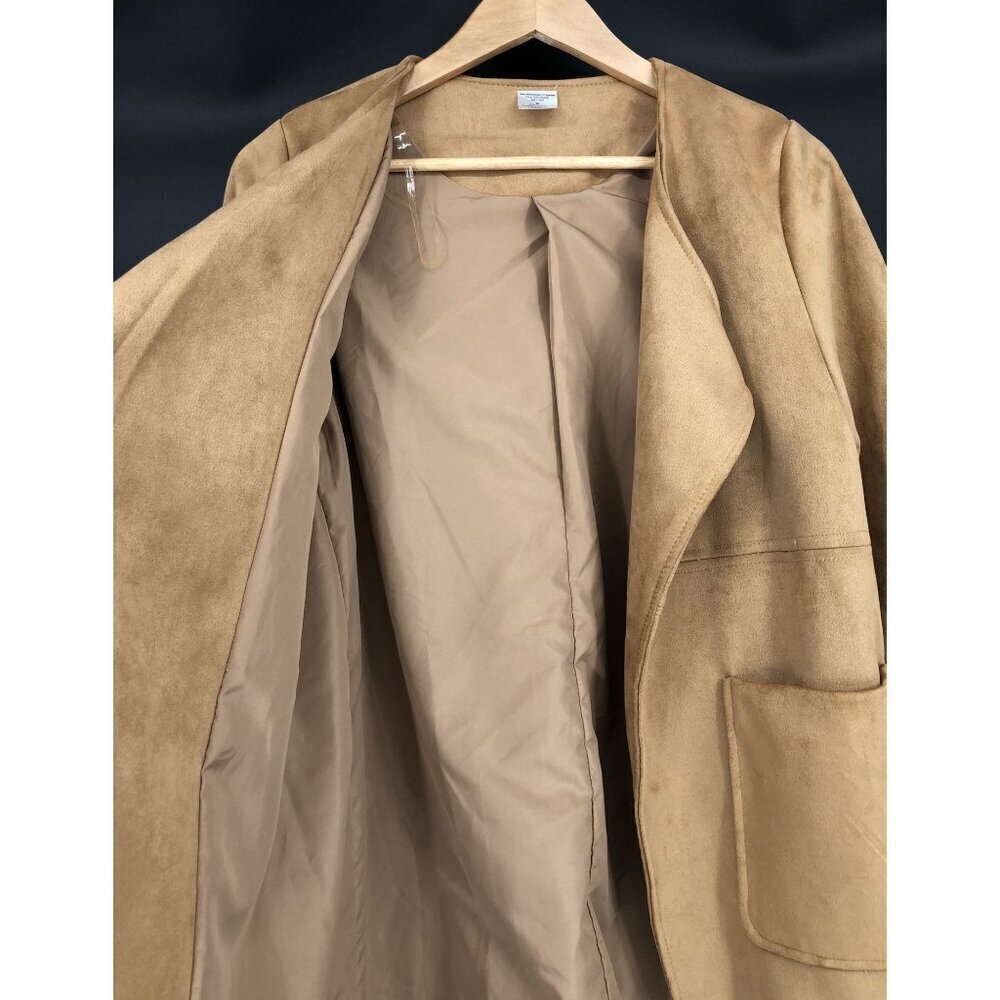 Women Open-Front Faux Suede Coat Size S Tan Pockets Soft Western Cowgirl Outdoor - Picture 4 of 6